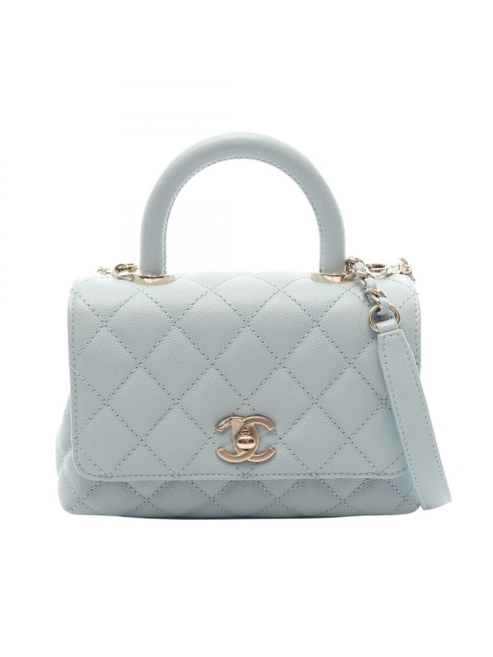 Chanel Handbag Coco Handle XXS Top 2-Way Blue Gray Caviar Leather Quilted Chain